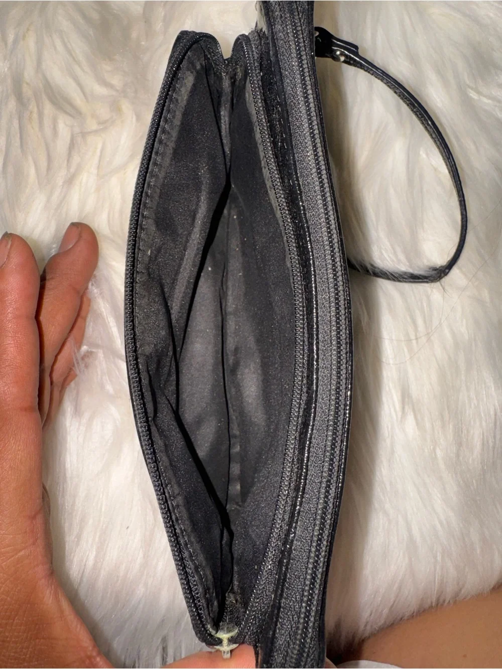 Coach Monogram Wristlet in Taupe and Black